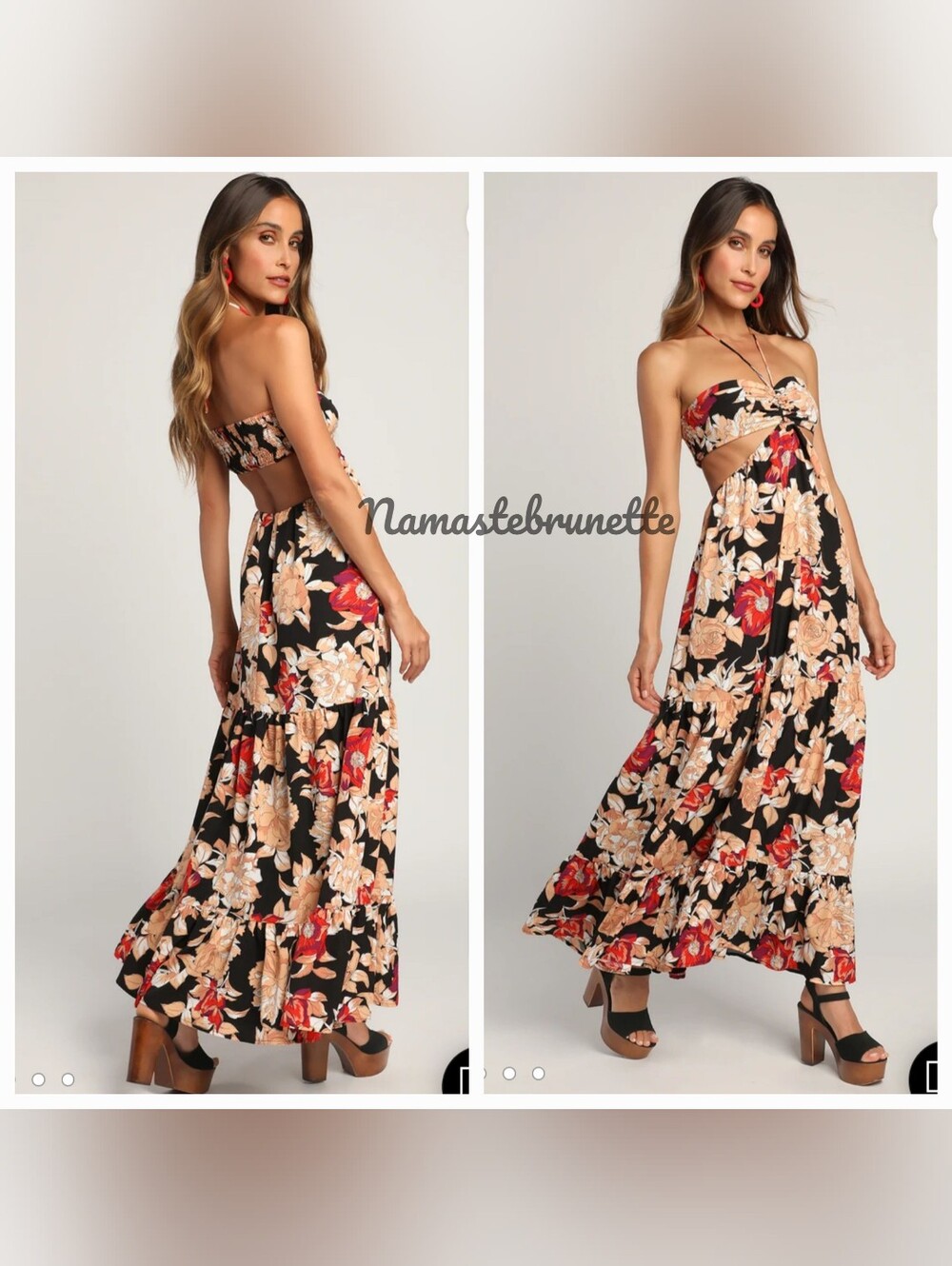 Nwt Lulu's L Black Floral Print Cutout Halter Maxi Dress - Picture 11 of 16